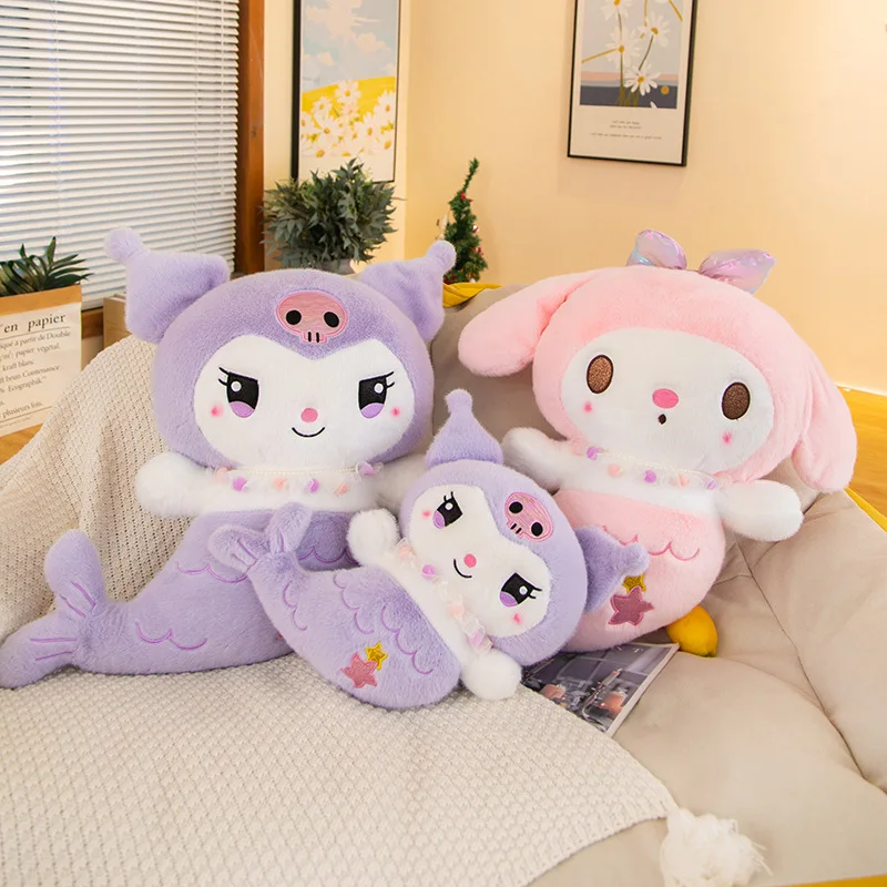 Sanrio Mermaid Plush ของเล่น Kuromi Melody Plushies ตุ๊กตาเด็ก Super น่ารักสาวตกแต่งห้องนอนตุ๊กตาของขวัญสําหรับเด็ก