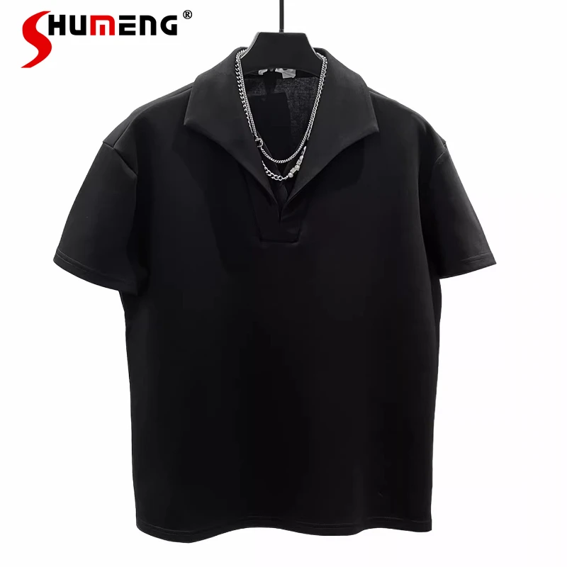 

Men's 2026 Summer New Lapel Short-sleeve T-shirts Stylish Solid Color Loose Simple Comfort Tops Male Trendy Chic Breathable Tees