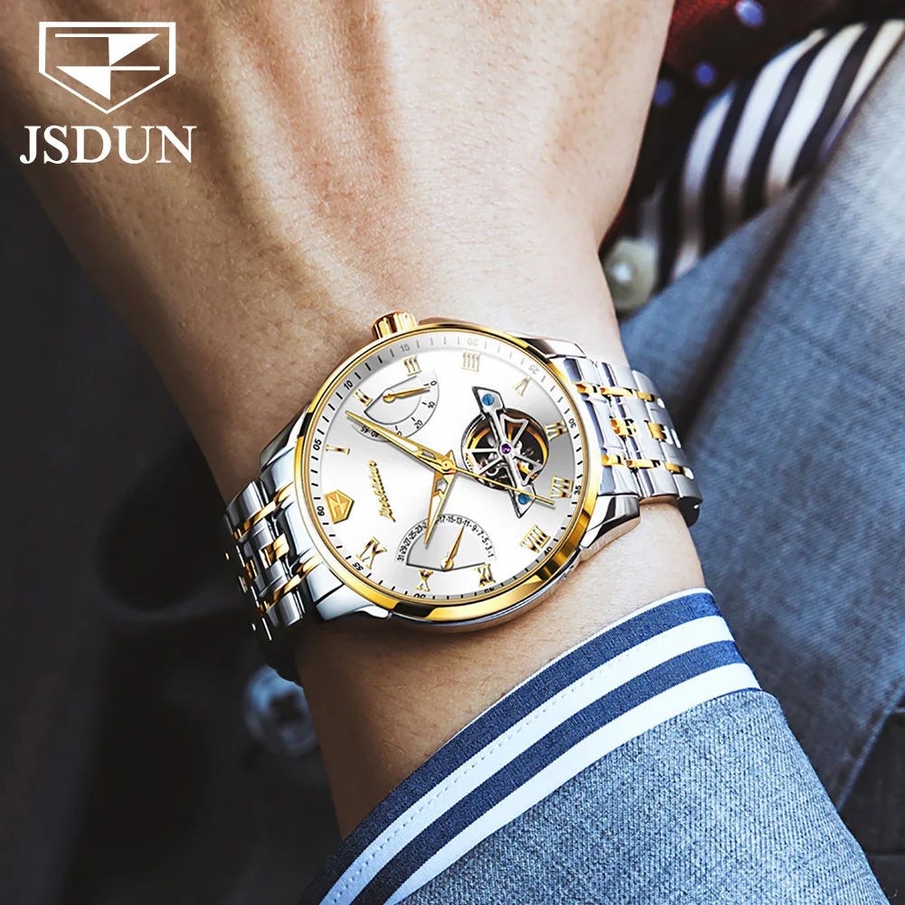 JSDUN Casual Fashion Watches for Men Waterproof Calendar Automatic Mechanical Wrist Watch Men High Quality Original Mens Watch