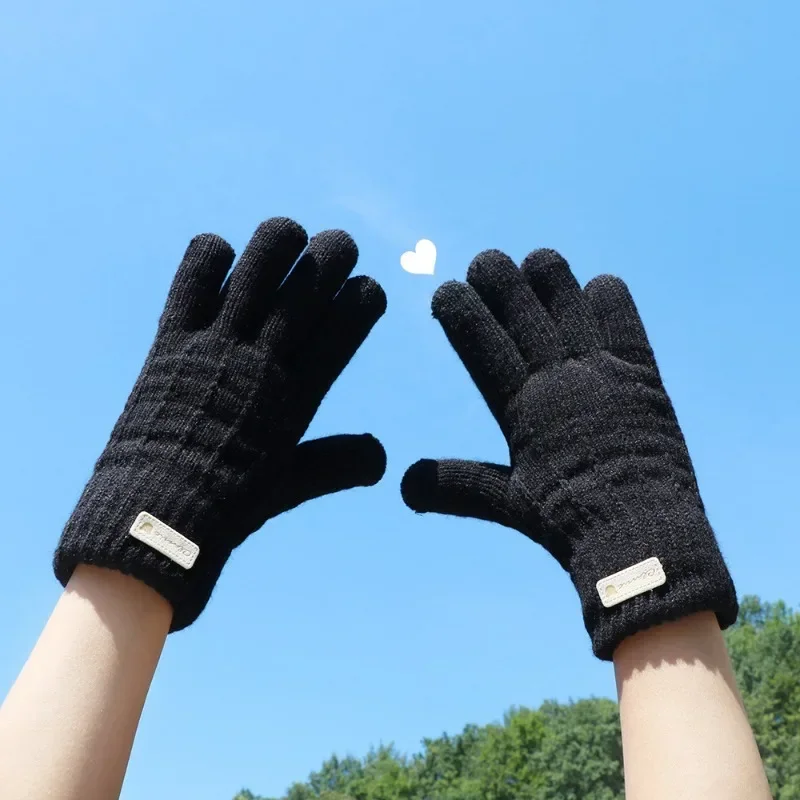 الجديد الشعبي العملي الصوف الشتاء محبوك متعدد المشاهد الدافئة ركوب سميكة إصبع قفازات شاشة لمس