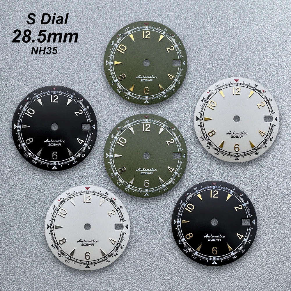 

28.5mm S Logo Dial Fit NH35/NH36/4R/7S Japanese Movement Green Luminous Matte Diving High-Quality Watch Modified Accessories