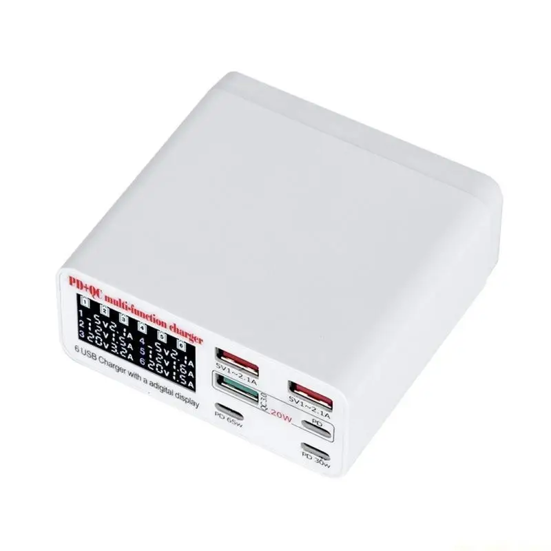 F62C 87W 6 Port USB Staions Quick LCD Digital Display QC3.0 PD Universal For Mobile Phones Tablet