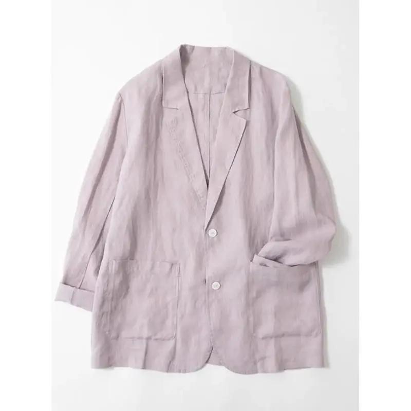 

High End Linen Suit Short Jacket for Women Spring Autumn Trend Casual Versatile Blazers Cotton Linen Solid Suit Cardigan Coats