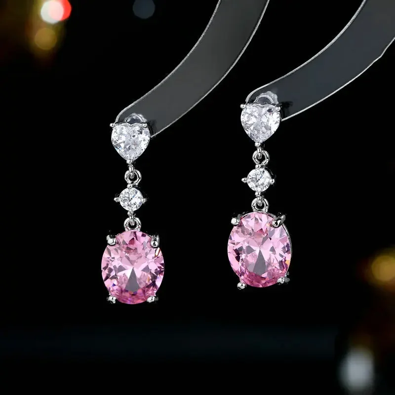 

s925 Silver Needle, fresh and elegant, niche earrings, trendy, small and simple, sparkling heart, oval Zircon stud earrings