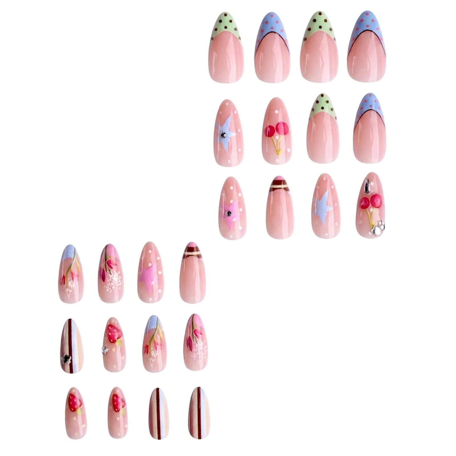 Easy-Apply Press On Nails 3D Polka Dot French Style for Wedding Party Daily Wear UV Gel Resin False Nail Tips Durable