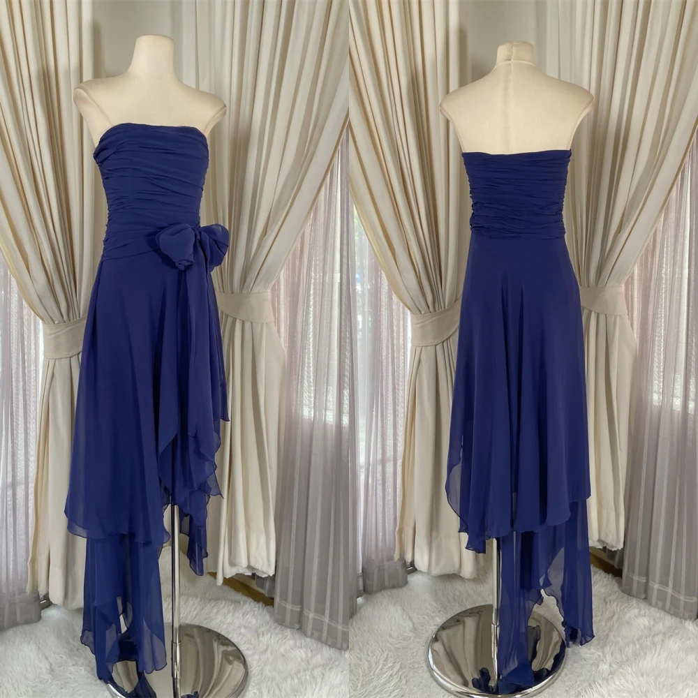 

Customized High Quality Blue Chiffon Evening Dress High Quality Strapless Sleeveless Prom Dress Classic Special Occasion Gowns