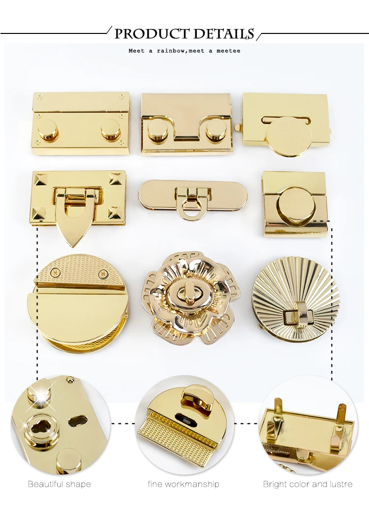 1Pc Gold Metal Clasp Turn Lock Twist Locks Bag Decoration Buckles Handbag Purse Closure Clasps DIY Hardware Replace Accessories