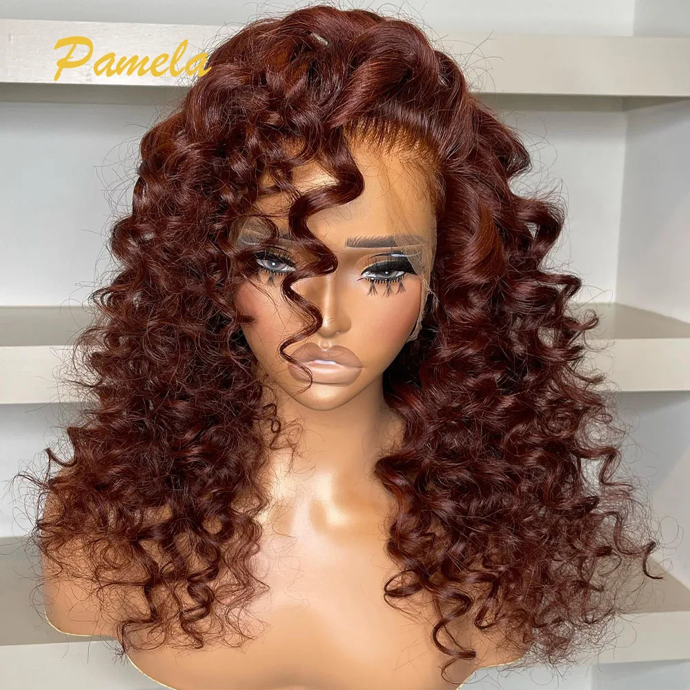 Chocolate Colored Loose Wave Lace Front Human Hair Glueless Wig Pre Plucked Ready To Wear 250% Density 13x4 HD Lace Frontal Wig