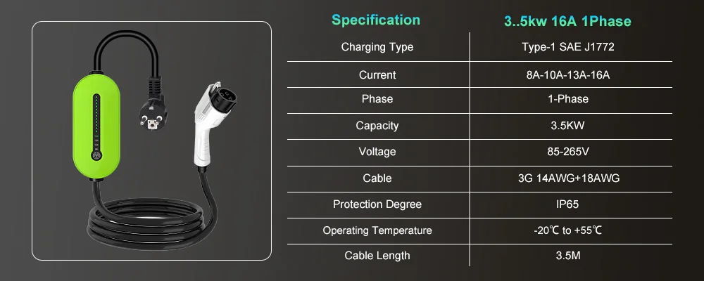 IPENGEN 3,5KW EV-Ladegerät Tragbar Typ2 16A 1-Phasig GB/T / Typ1 EVSE Ladebox für Elektrofahrzeuge mit Einstellbarem Strom – Detail 2