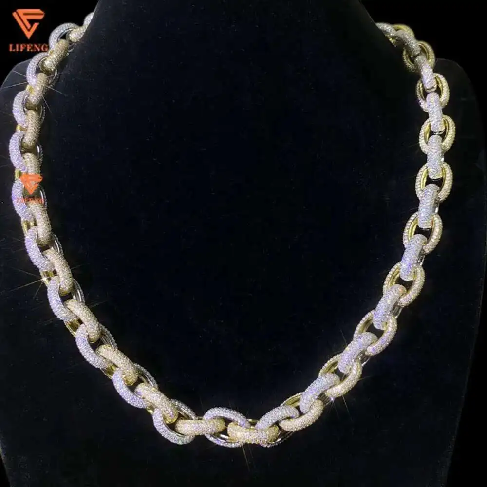 

Fine Jewelry Necklaces Hip Hop Full Iced Miami Cuban Chain 925 Silver Two Tone Color d Vvs1 Moissanite Necklace