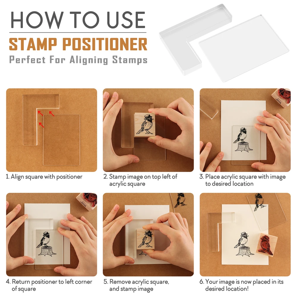 L-Shape Clear Acrylic Stamp Positioner Kit For DIY Scrapbooking Card Making Acrylic Stamp Block Wood Stamp Positioning Tools Set