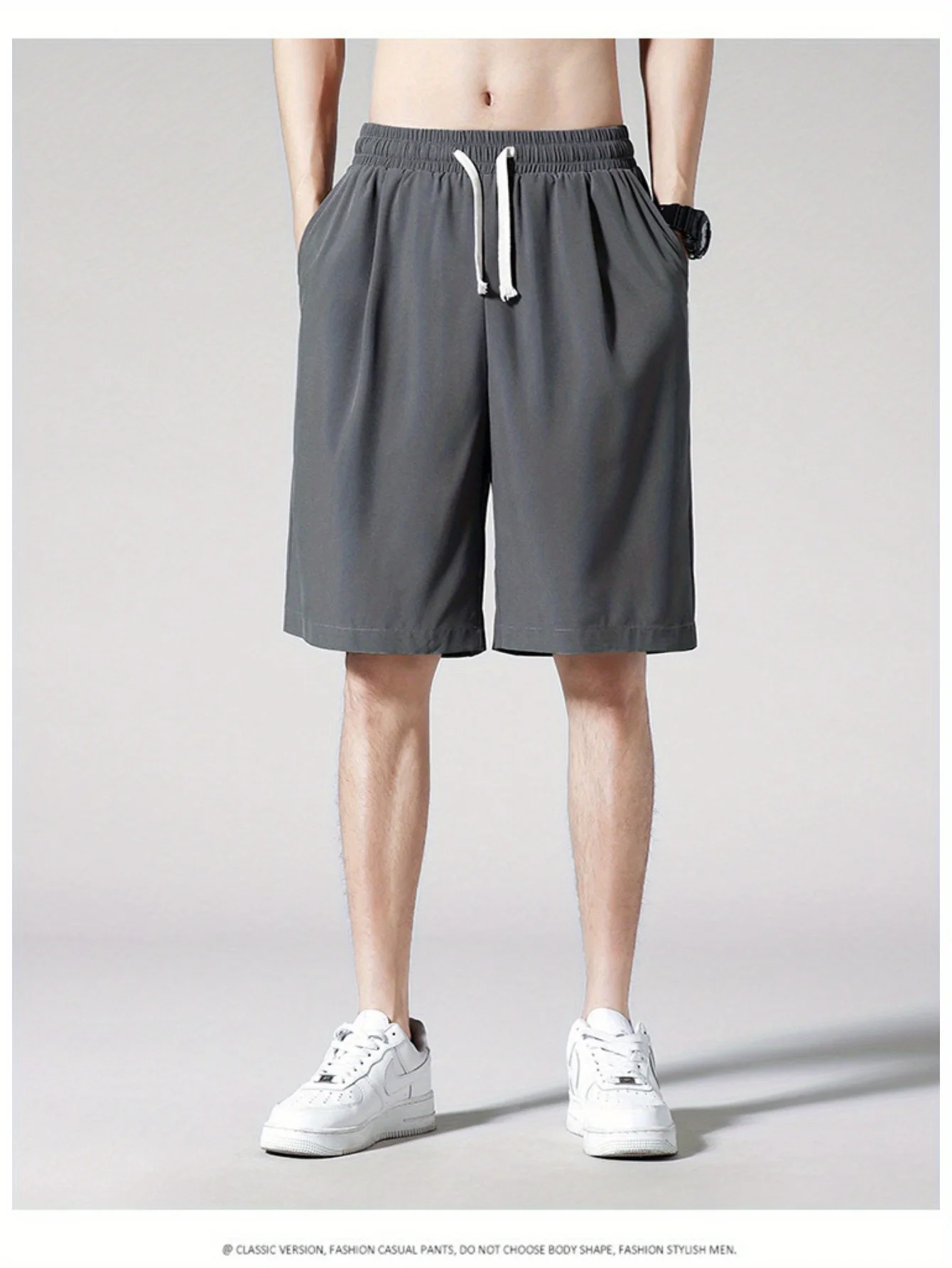 شورت رياضي قطني خفيف الوزن للرجال، شورت رياضي فضفاض مناسب للجيم، نمط رياضي، لون سادة، سراويل كاجوال، ملابس رجالية
