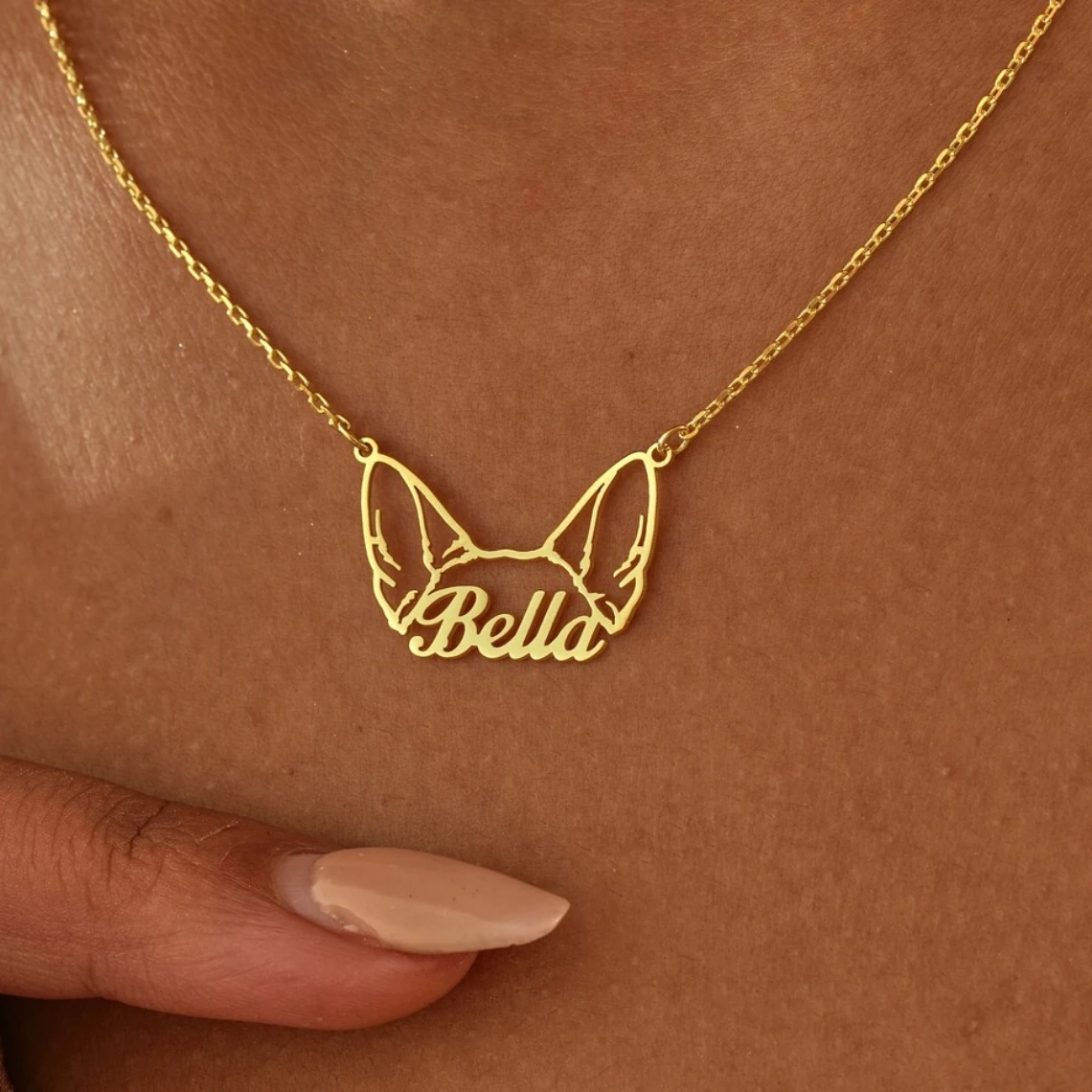 Custom Cute Pet Dog Ear Name Necklace Women Girl Child Jewelry Stainless Steel Gold Color Family Guard Dog Tag Pendant Necklace