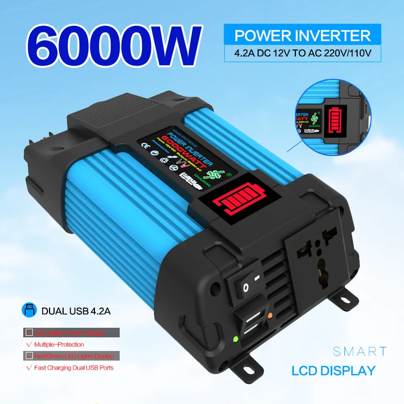 

6000W Car Power Inverter LED Voltage Capacity Display Transformer Converter 12V To 110V/220V Car Inverters Car Electronics