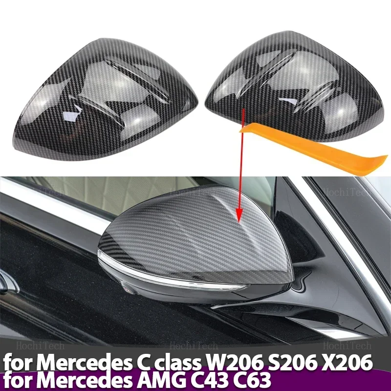 Carbon Fiber Pattern Black Rearview Mirror Cover Replacement for Mercedes-Benz C-Class C Class W206 S206 X206 AMG C43 C63