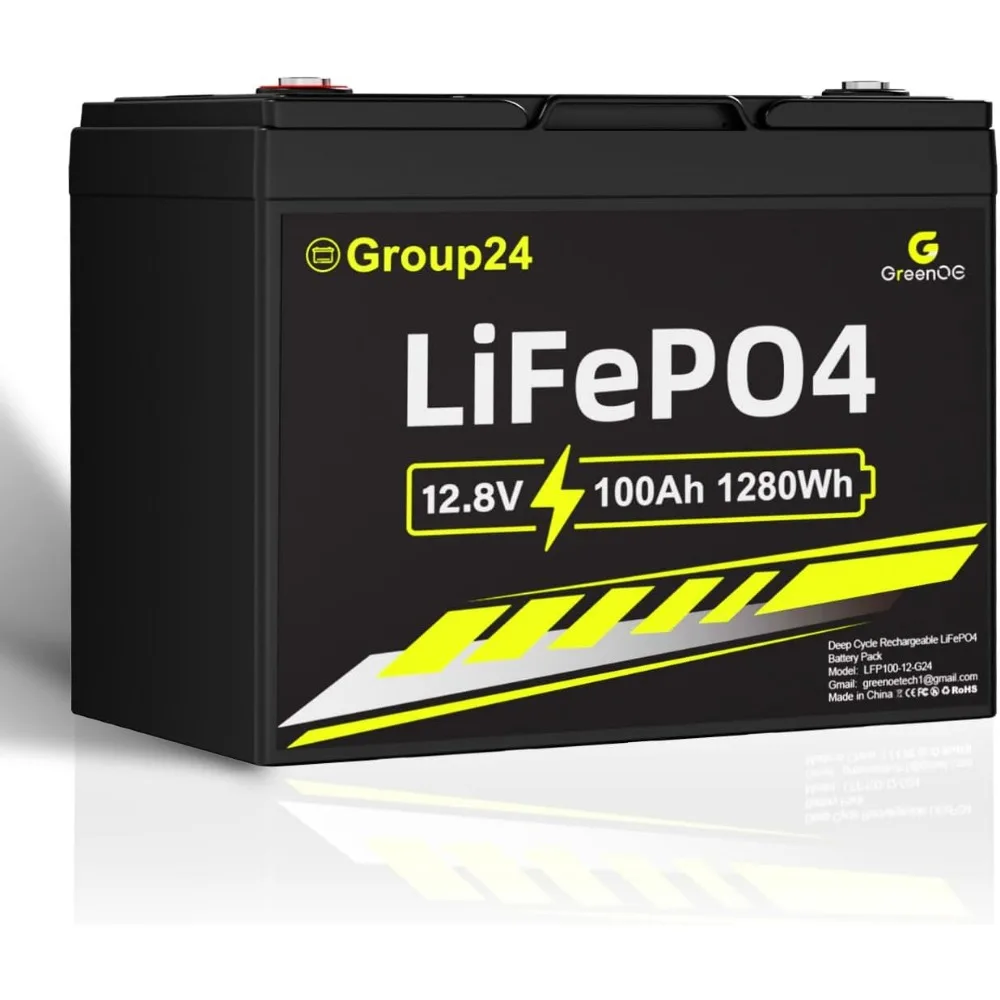 

12V 100Ah BCI Group 24 LiFePO4 Battery,Built in 100A BMS,15000 Deep Cycles Rechargeable Lithium Battery Prefect for Solar System