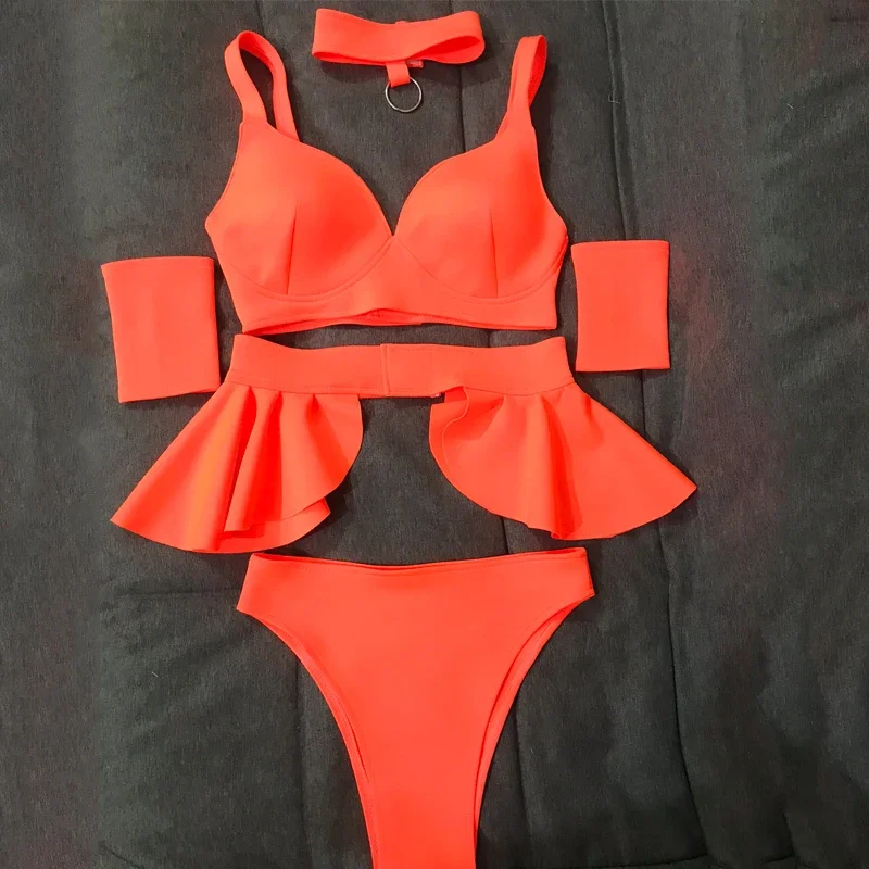 Nowy Seksowny Strój Tancerki Gogo Fluorescencyjny Pomarańczowy Bikini Damski Zestaw do Tańca Jazzowego na Scenę, do Klubu Nocnego, dla DJ-a