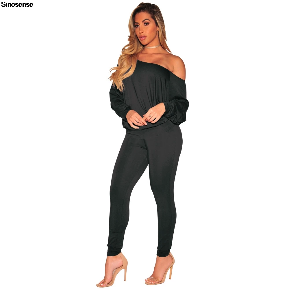 Completi da donna in due 2 pezzi tuta da ginnastica Sexy con spalle scoperte pantaloni aderenti a maniche lunghe Set abbigliamento Casual Night Out Club Party Outfits