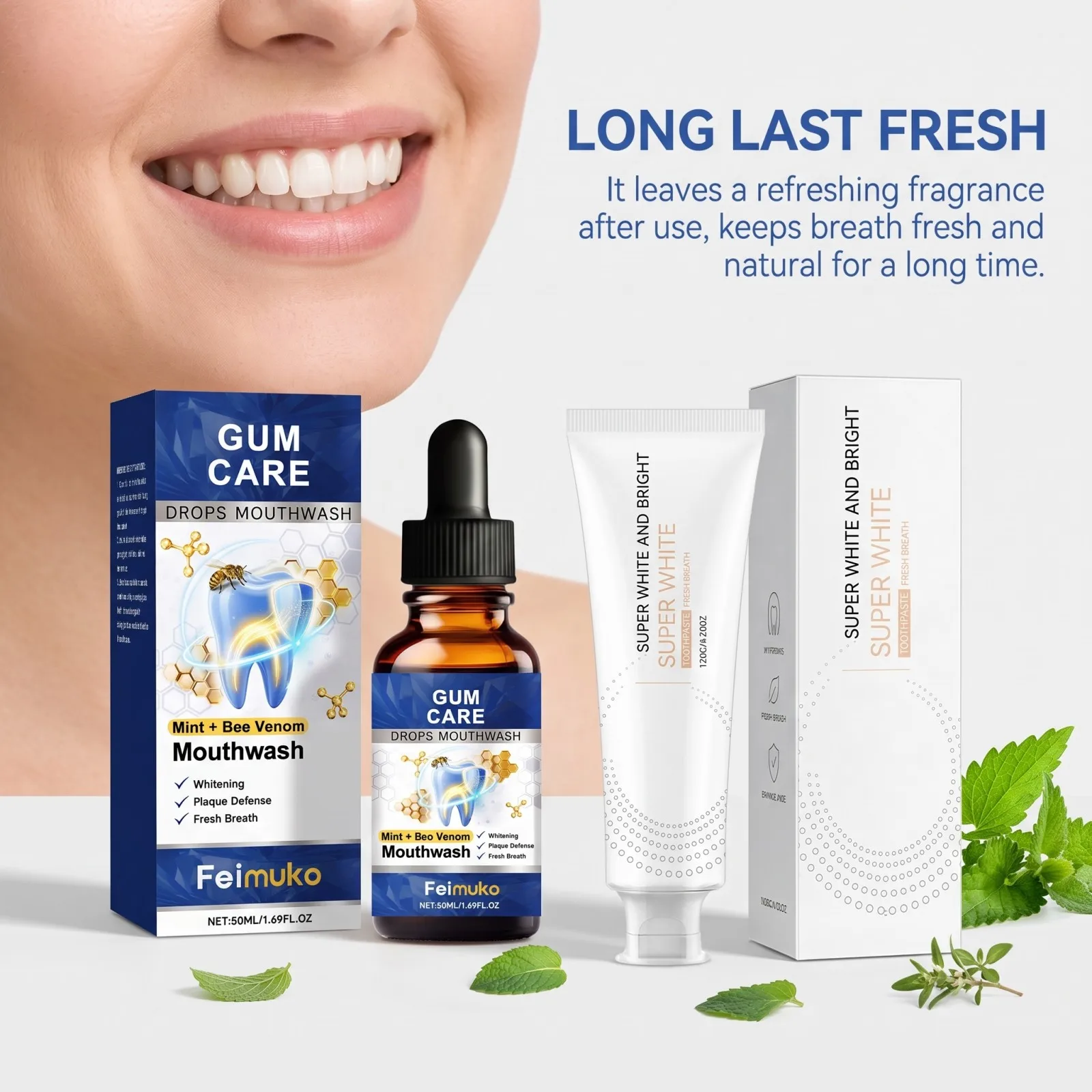 Drops Mouthwash Gums Care Natural Mouth Wash&Brightening Toothpaste Soothe Caring and Cleansing Mouthwash, Eliminate Bad Breath