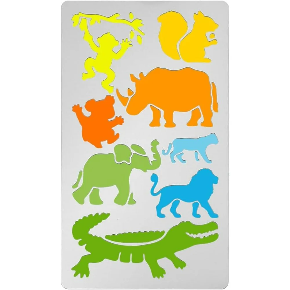 Metallschablone zum Basteln, holzverbrennende Dschungeltiere, Schablone, Elefant, Löwe, Tiger, Eichhörnchen, wiederverwendbare Vorlage aus Edelstahl