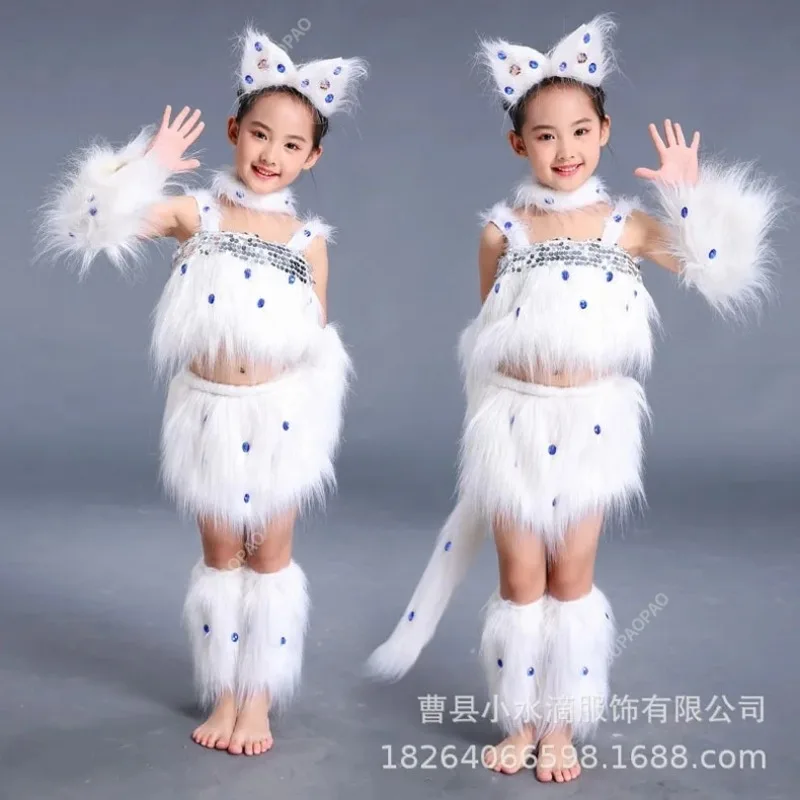 Costumes de cosplay de renard pour filles, olympiques de danse d'animaux pour enfants, cosplay d'Halloween, blanc, sexy