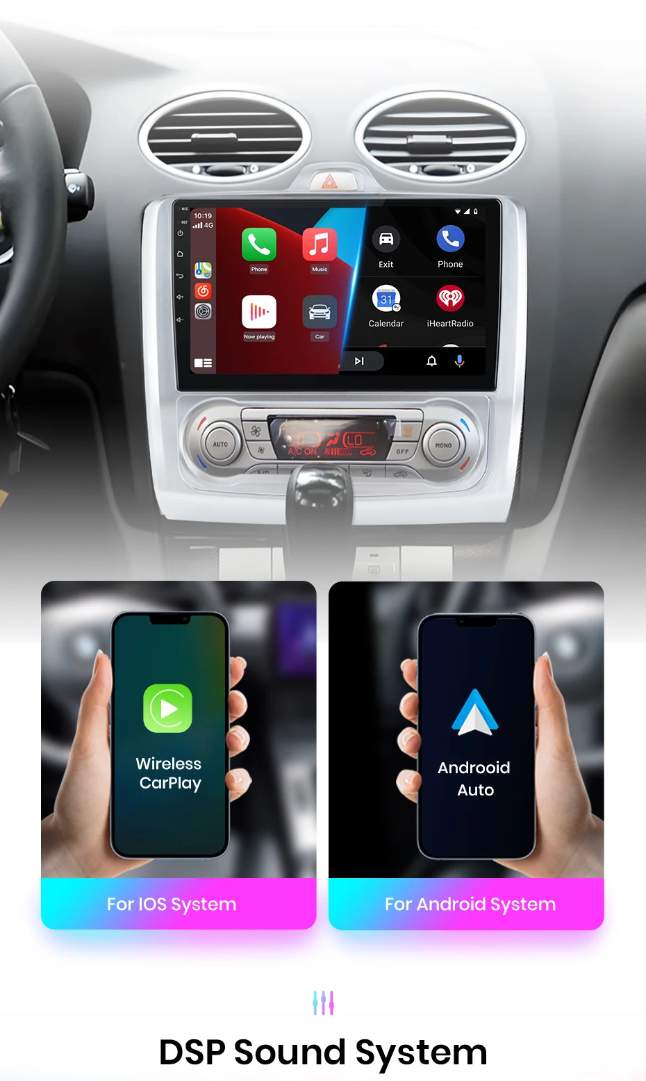 Junsun Kabelloses CarPlay Android Auto Autoradio für Ford Focus 2 3 Mk2 Mk3 2004-2011 2 DIN Multimedia-Stereoanlage mit Eingebautem Kühlventilator GPS-Navigation SWC Bluetooth FM RDS DSP IPS-Bildschirm Auto-Intelligentes System 4G WiFi – Detail 14