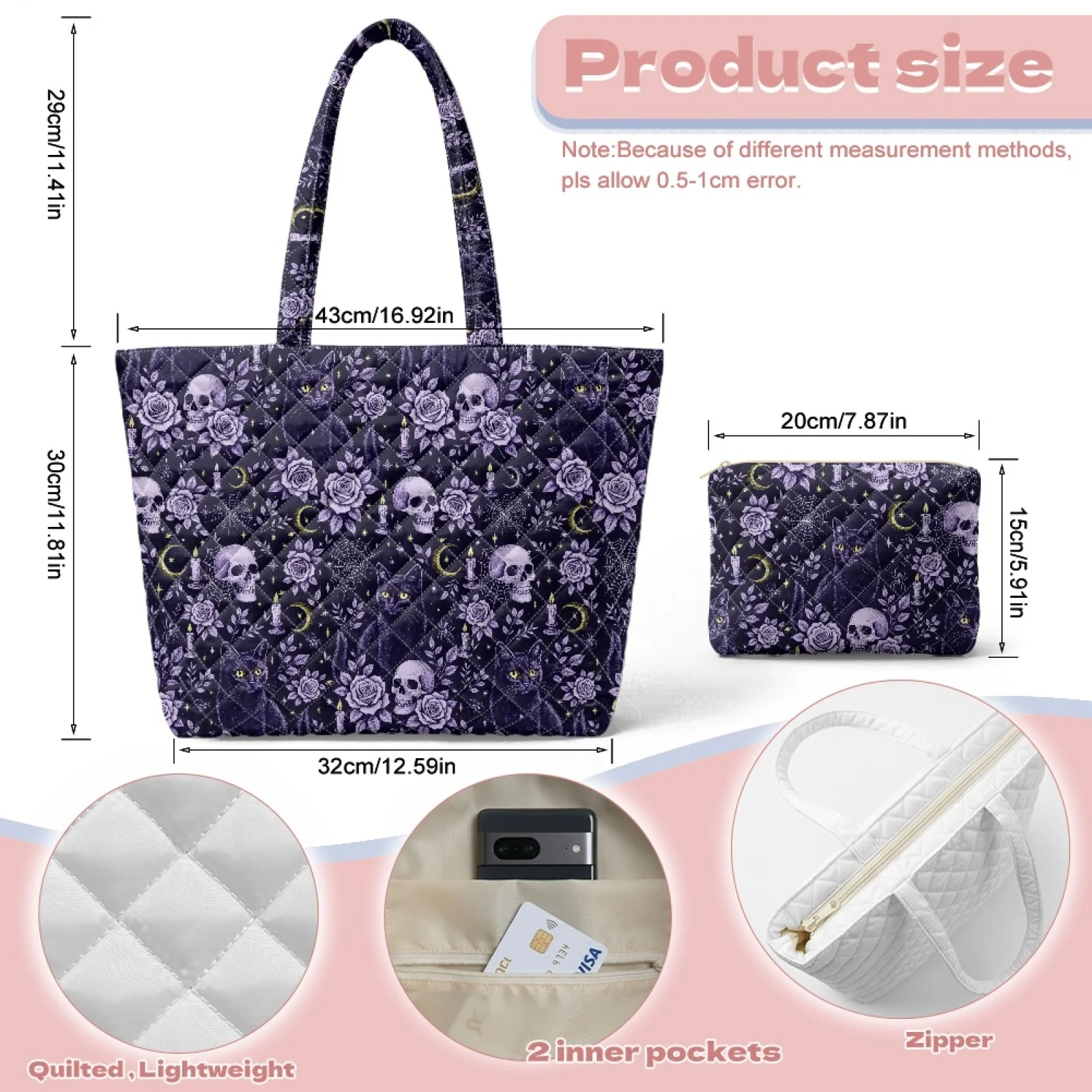 Coloranimal Skull Set 2 Piece Quilted Casual Tote Handbag Set Tote Bags Handbags for Gathering