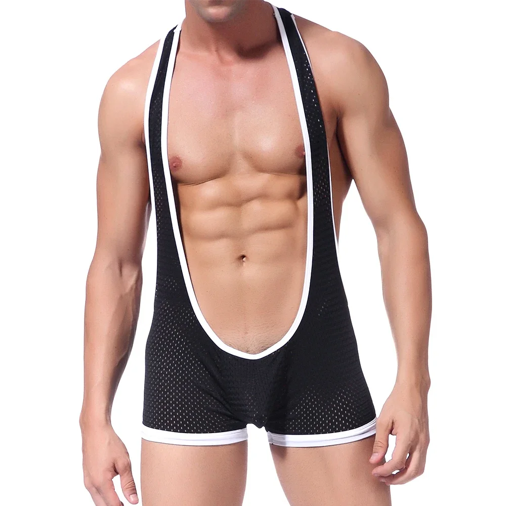 

Men Sexy U Convex Pouch Bodysuit Undershirts Jumpsuits Breathable Mesh Bodysuits Underwear Gym Fitness Bodybuilding Undershirts