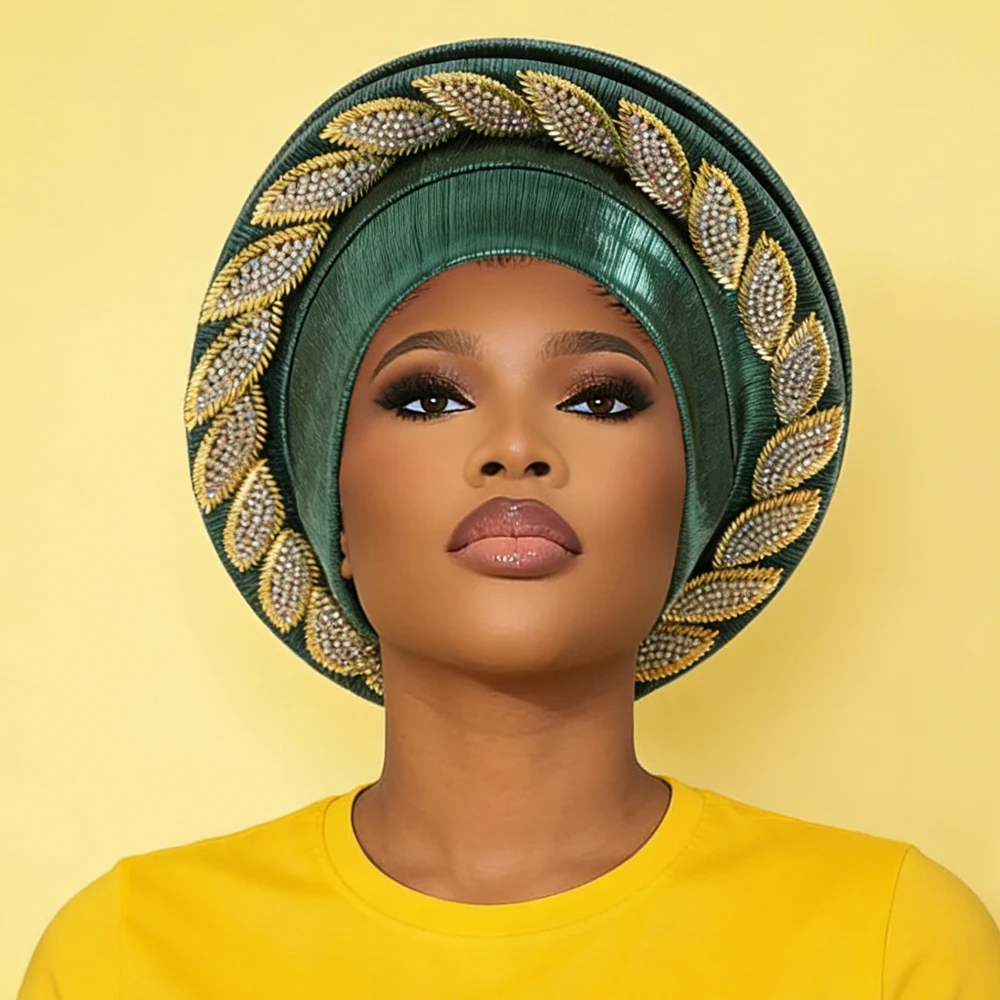 

Diamonds Spiral Beret Turban Cap for Women Afrcian Head Wraps Female Nigeria Headpiece Wedding Party Geles Hijab Bonnet Headgear