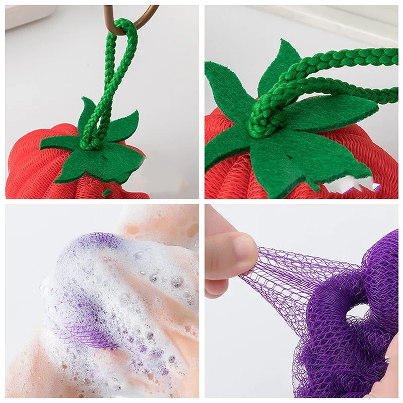 Éponge de bain colorée Dopamine en forme de fruits et légumes, boule à bulles non pelucheuse pour femmes, outil de douche doux