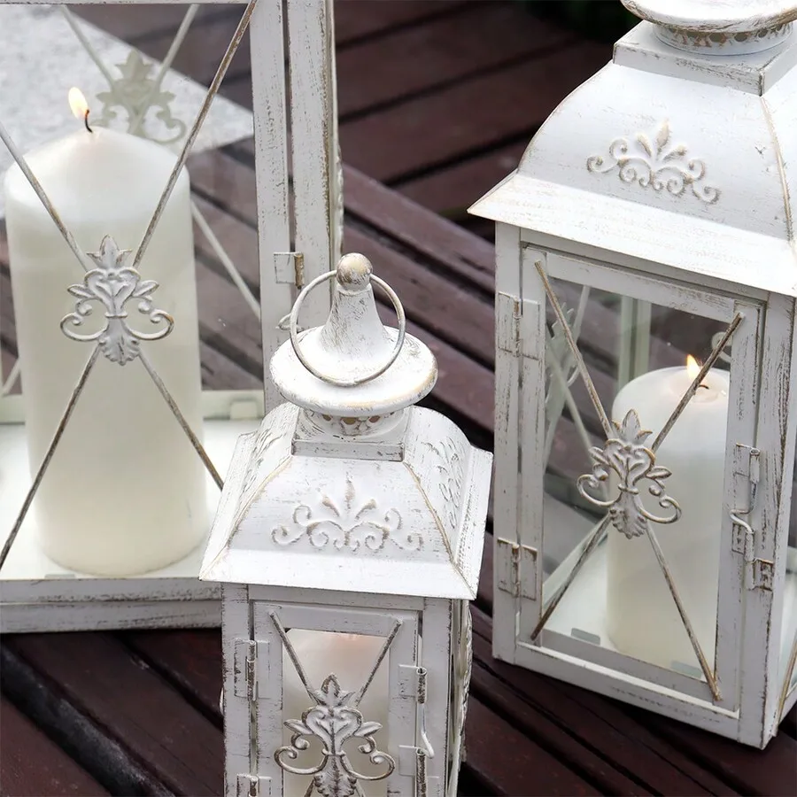 Set Of 3 Decorative Candle Lantern 19''&13'&10' H Vintage Metal Candle Holder With Tempered Glass Perfect For Garden Yard Patio