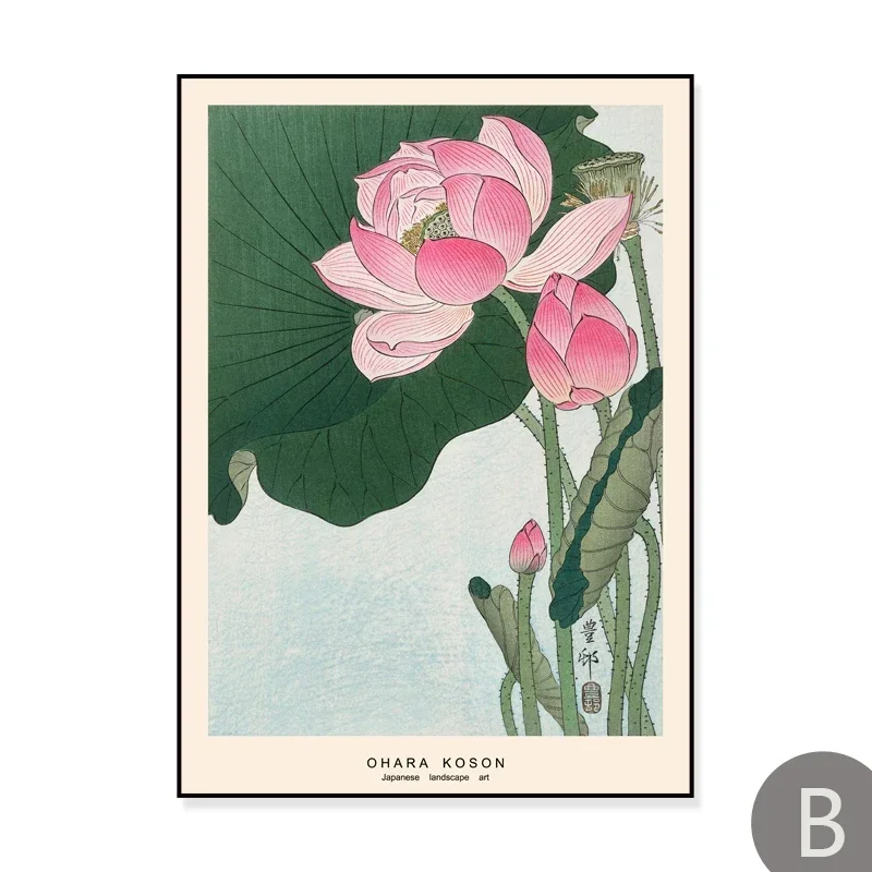2026Fuji Lotus Picture Painting on Canvas Sea Wave Vintage Life Print Art Wall Decorative Posters Bedroom Decor Japanese St