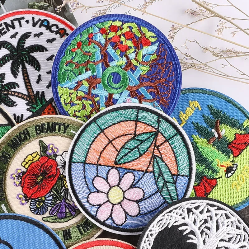 Round Nature Popular Mountain DIY Embroidered Accessories Badge Cloth Sticker Patches for Clothing Sewing Iron on Bag Jacket