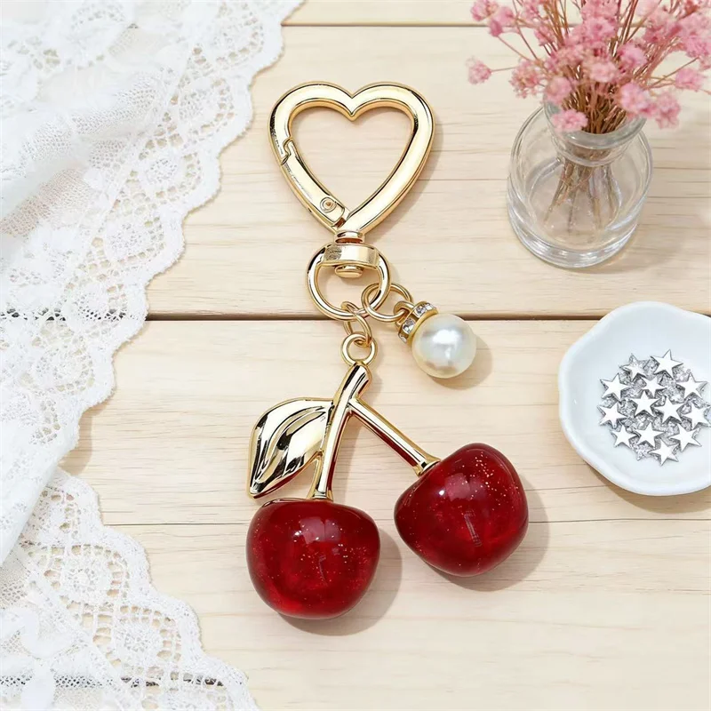 New Cherry Charm Pendant Decoration For Handbag Shoulder Bag Women's High-Grade Keychain Bags Attachment Bag Charms