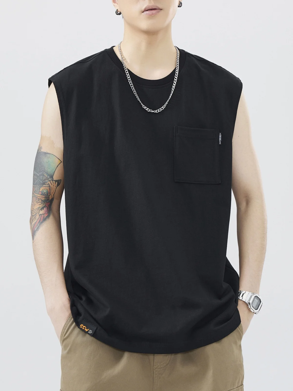 

Мужская хлопковая футболка свободного кроя с круглым вырезом Ne Tank Top ort Sve без бретелей для занятий спортом и фитнесом Baskeall