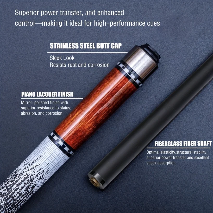 Low Deflection Fiberglass Pool Cue Stick 12.5mm Multi-Layer Tip 3/8 Stainless Steel Joint Billiard Cue for Intermediate Players