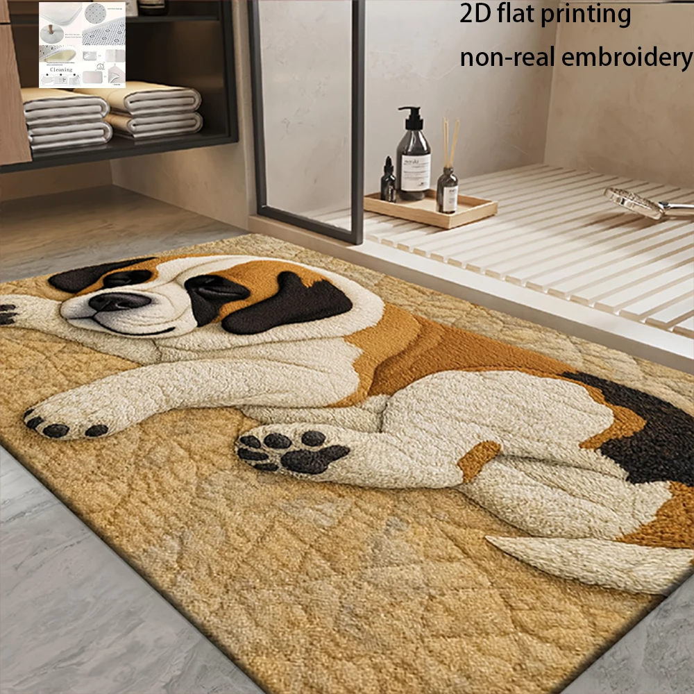 2D Flat-1pc Cute Saint Bernard Rug , Suitable for bedroom bathroom, entrance door mat.