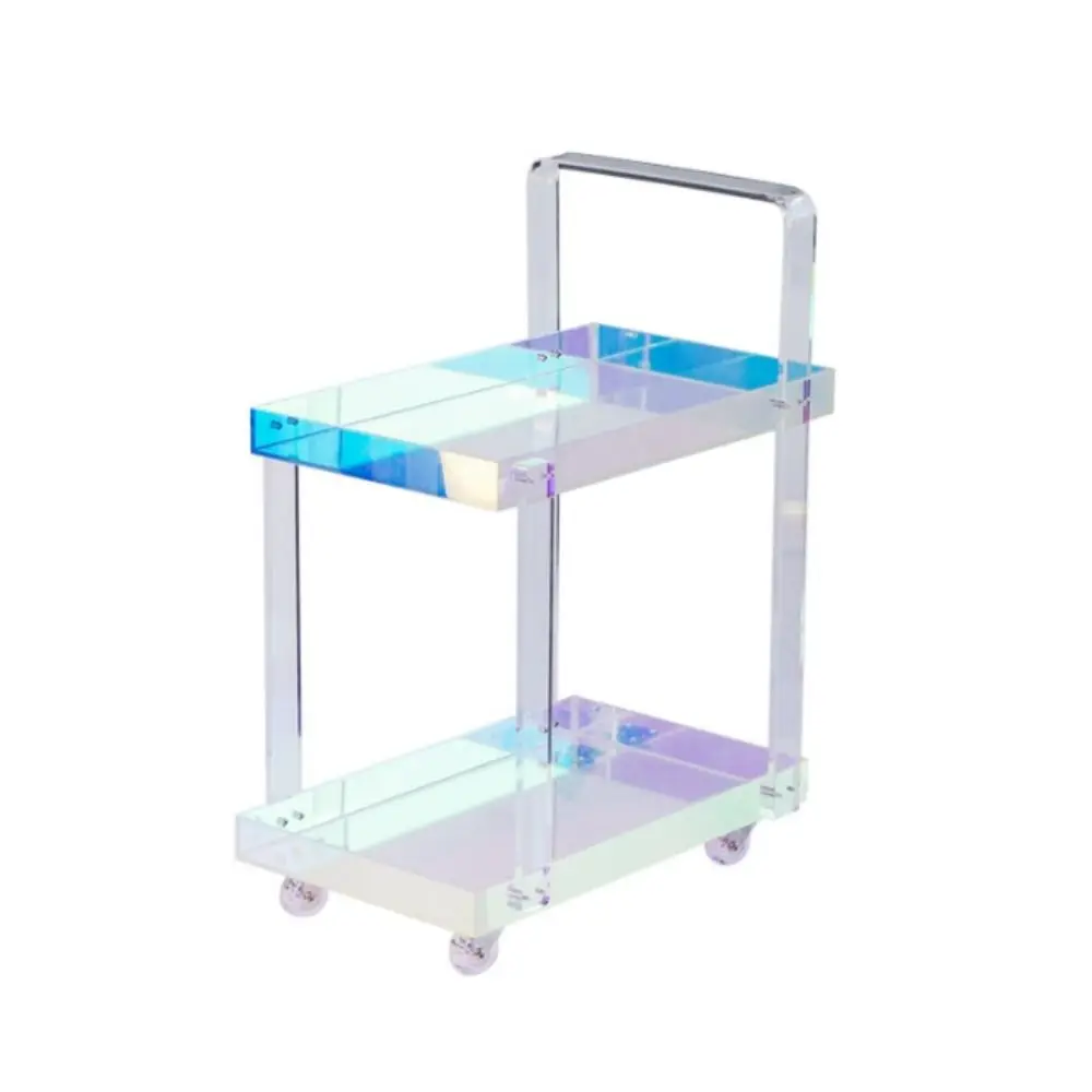 Custom double decker acrylic trolley for bathroom storage kitchen and food use dazzling mobile car with spice function