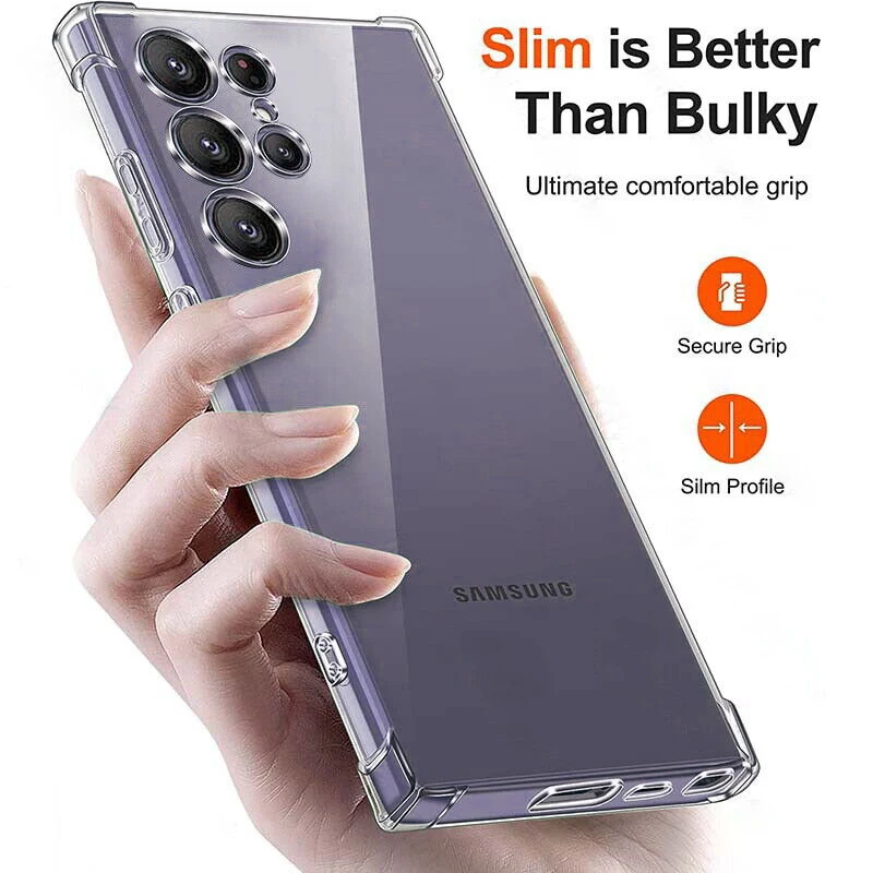 Clear Silicone Phone Case For Samsung Galaxy S24 Ultra S23 S22 S21 FE Plus A14 A53 A34 A54 5G Shockproof Bumper Soft Back Cover