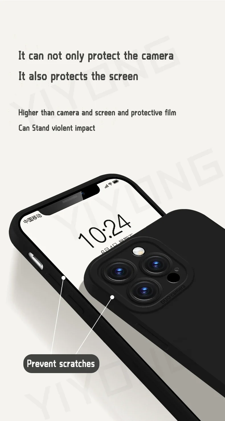 Handyhüllen für iPhone Air 17 16 18 Pro Max 17e 16e 15 14 Plus 13 Mini, YIYONG Quadratische Seidige Flüssigsilikon-Softcover – Detail 9