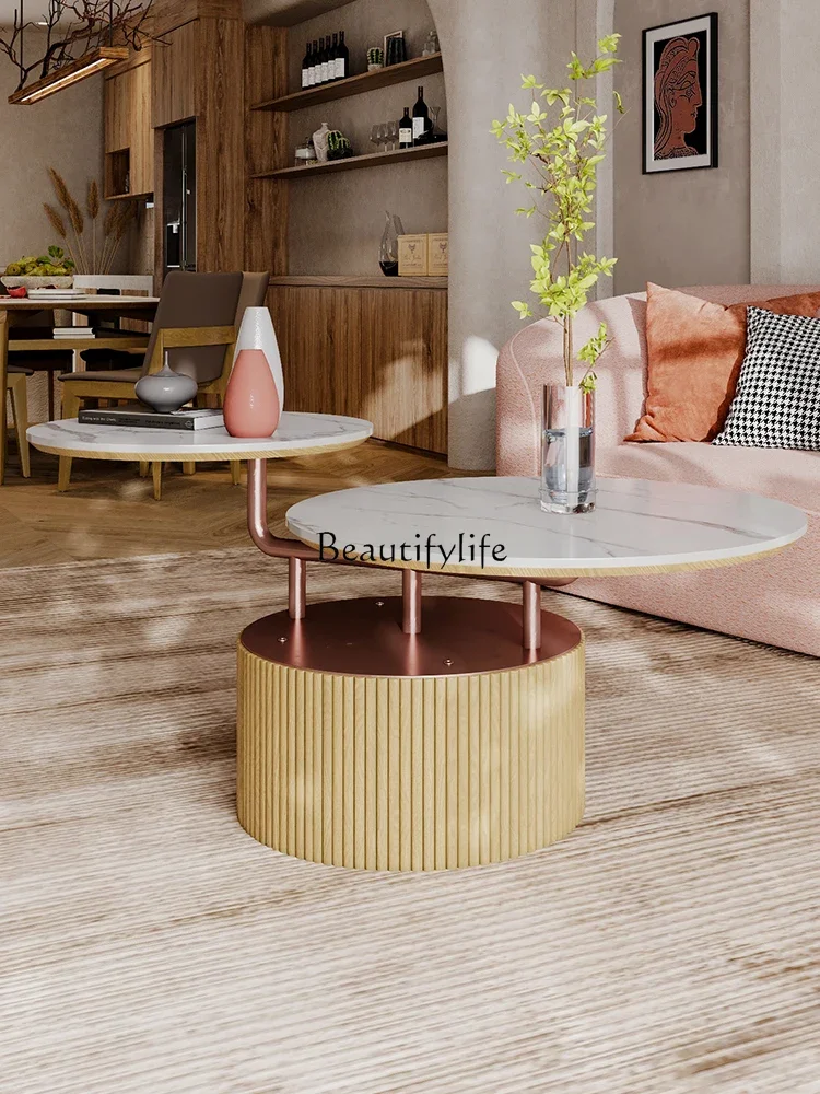 Size round coffee table mother and child solid wood rock slab coffee table living room personalized creative small apartment