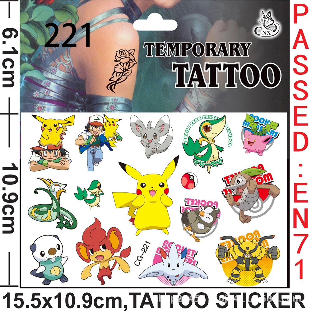 Pokemon-Tattoo-Aufkleber, wasserfest, niedliche Cartoon-Tattoos, handgefertigte Aufkleber, Geburtstagsparty-Geschenke, Geschenkartikel