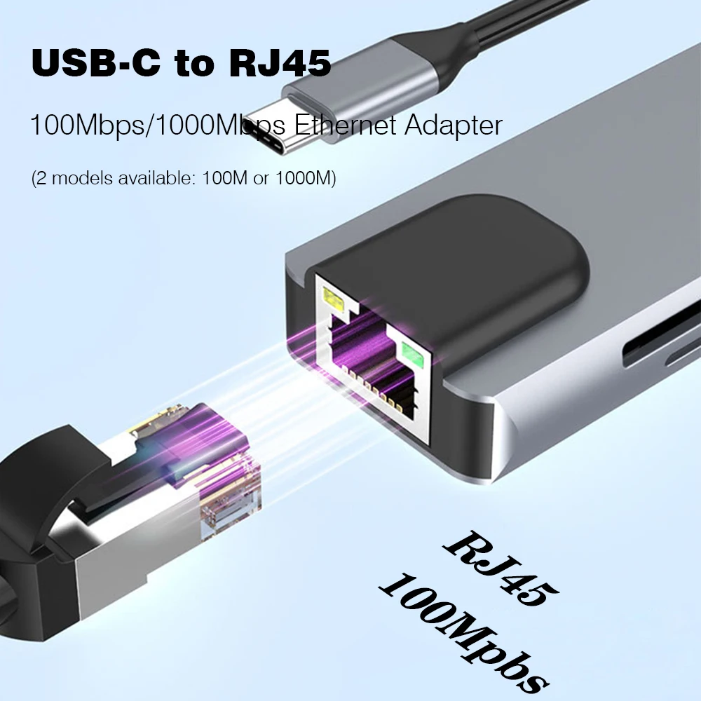 RJ45 100M/1000Mbps Ethernet to USB C Adapter Docking Station USB Type C to HDMI HUB 4K 30HZ VGA Headphone PD 100W USB3 Extencion