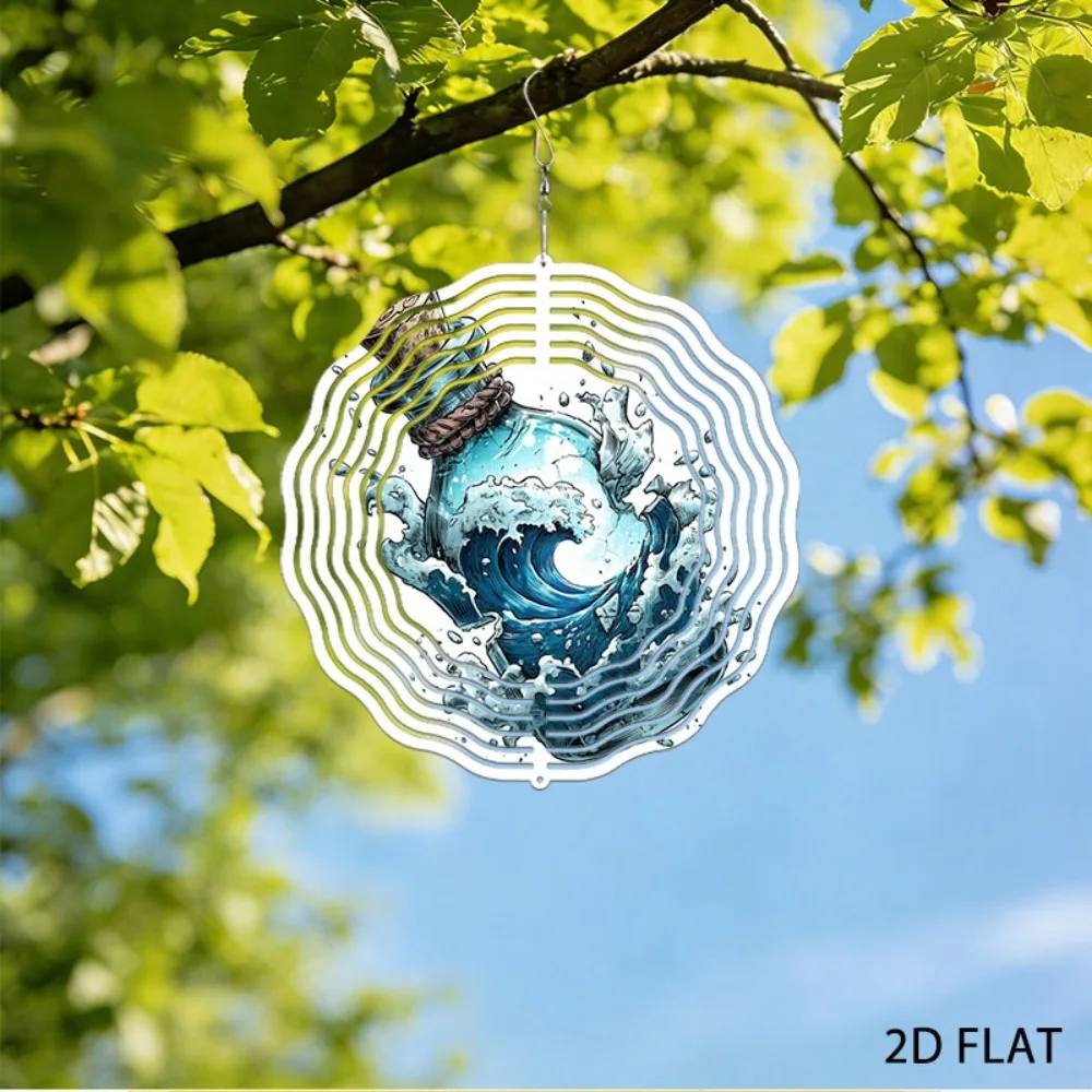 Iron Wind Chimes for Outdoor Garden Blue White Wave Yard Art Decor