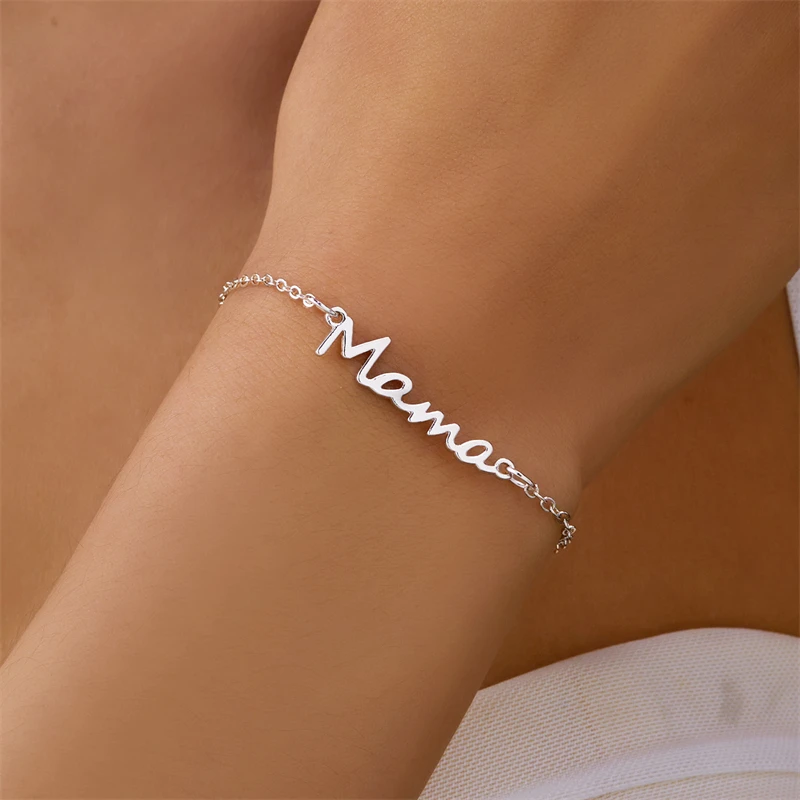 Women's Mama Charm Bracelet, Double Layer Chain Design