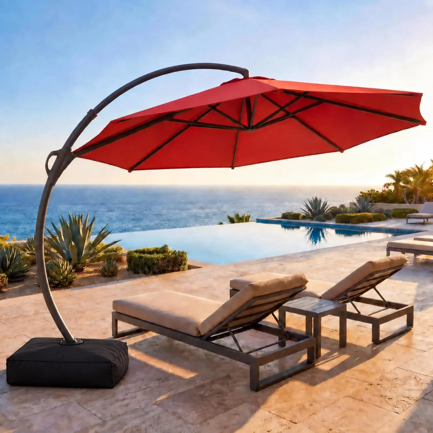 Outdoor Patio Umbrella with Base included, 12 FT Deluxe Curvy Cantilever Umbrella Heavy Duty Offset Hanging, Customized