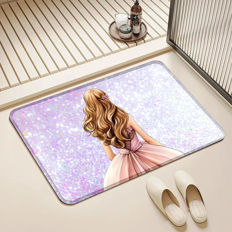 

Pink Gown Girl Print Door Mat Non-Slip Absorbent Floor Rug for Home Bathroom Kitchen Decor