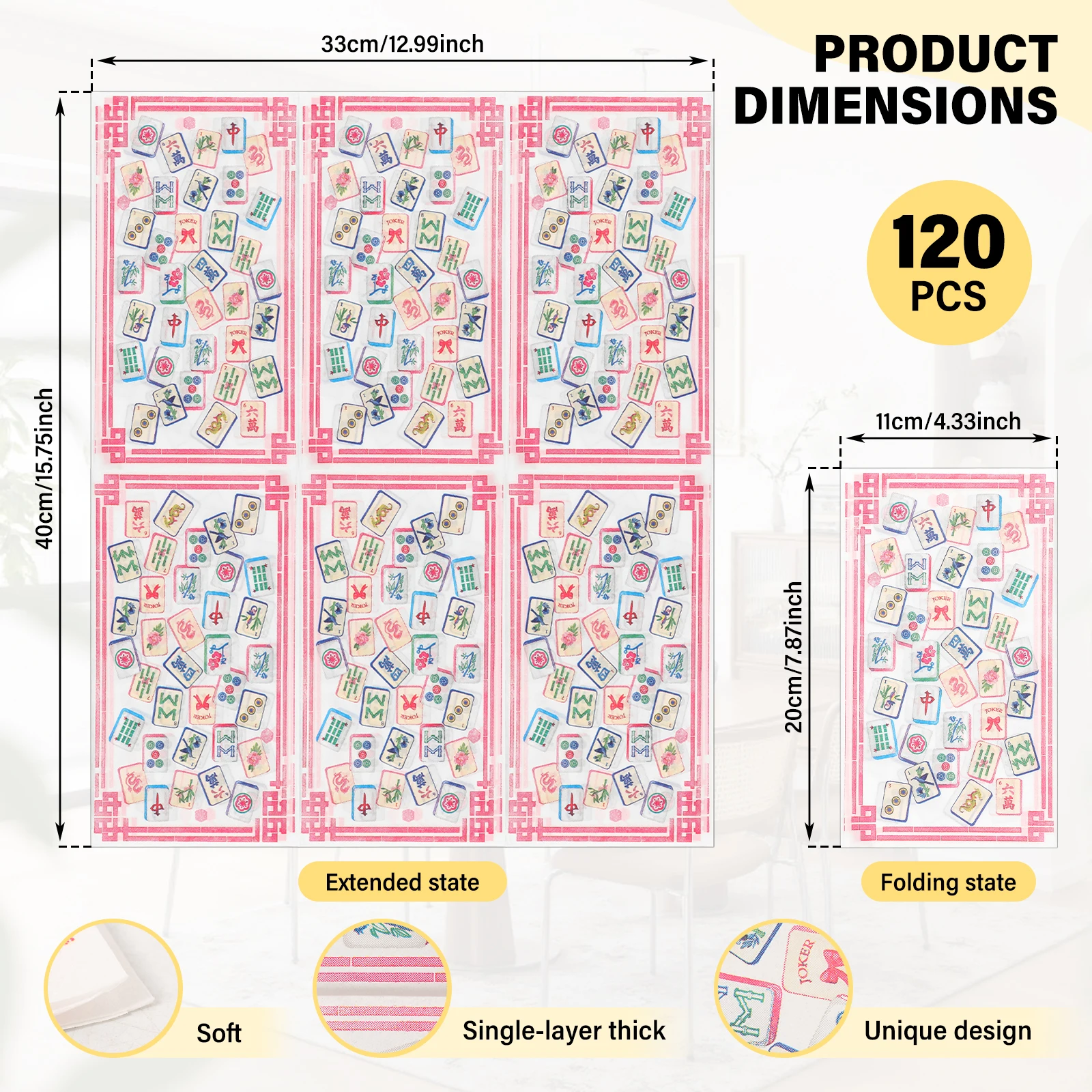120Pcs Paper Napkin Mahjong Design/Striped Design/Flowers and Birds Party Napkins Absorbent Napkins for Wedding Engagement Party