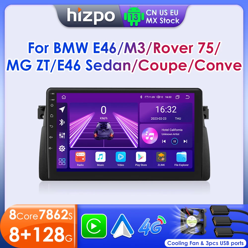 Hizpo CarPlay Android Auto Radio For BMW E46 M3 318/320/325/330/335 Car Multimedia GPS 2din Autoradio Head Unit Octa Core 7862