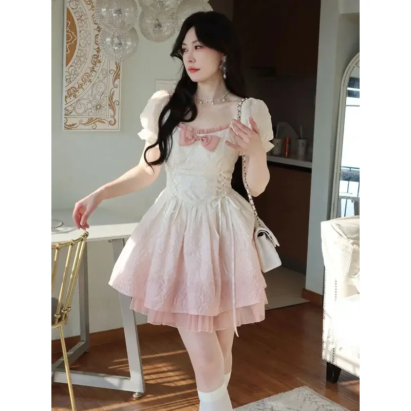 Vestido de princesa de hadas kawaii para mujer, ropa Lolita Sexy, elegante, vintage, coreano, Y2K, dulce vestido de verano, traje de fiesta de Carnaval